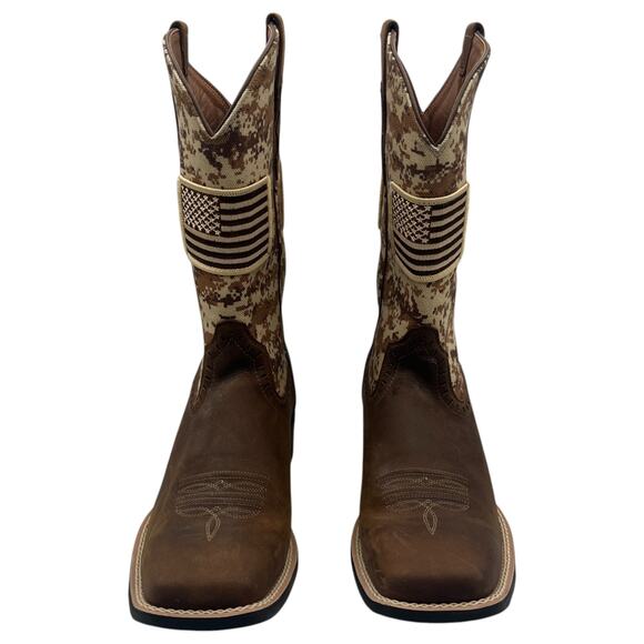 Ariat Sport Patriot US Flag Camo Leather Cowboy Western Boots Brown Size 9B - Picture 2 of 7